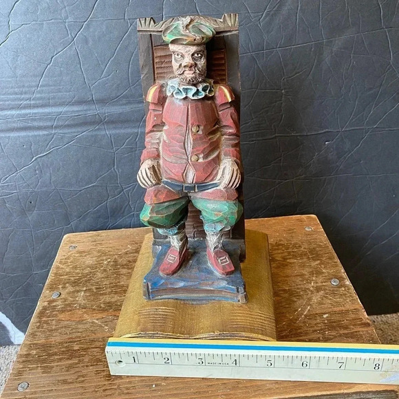 Vintage Art Decor Carb Wooden Men Sculpture Home Office Decor - Picture 2 of 7